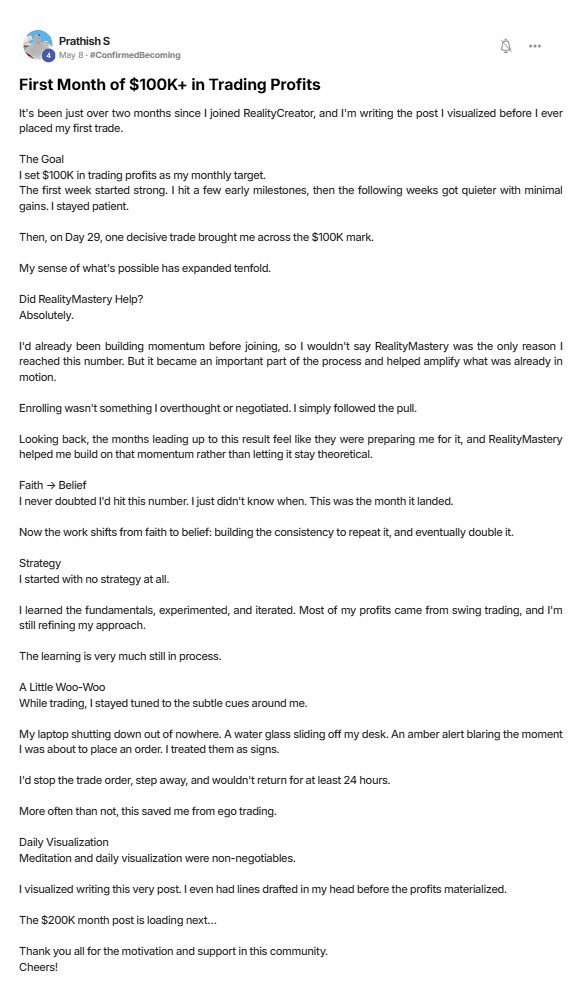 Testimonial: First Month of $100K+ in Trading Profits