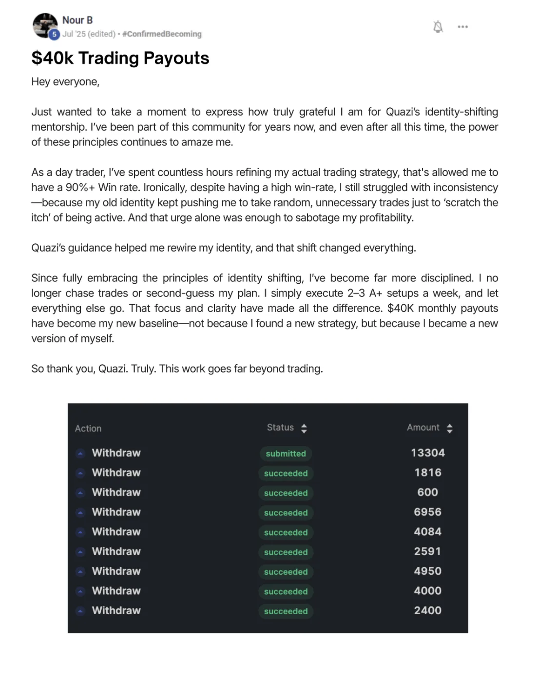 Nour's $40K payout